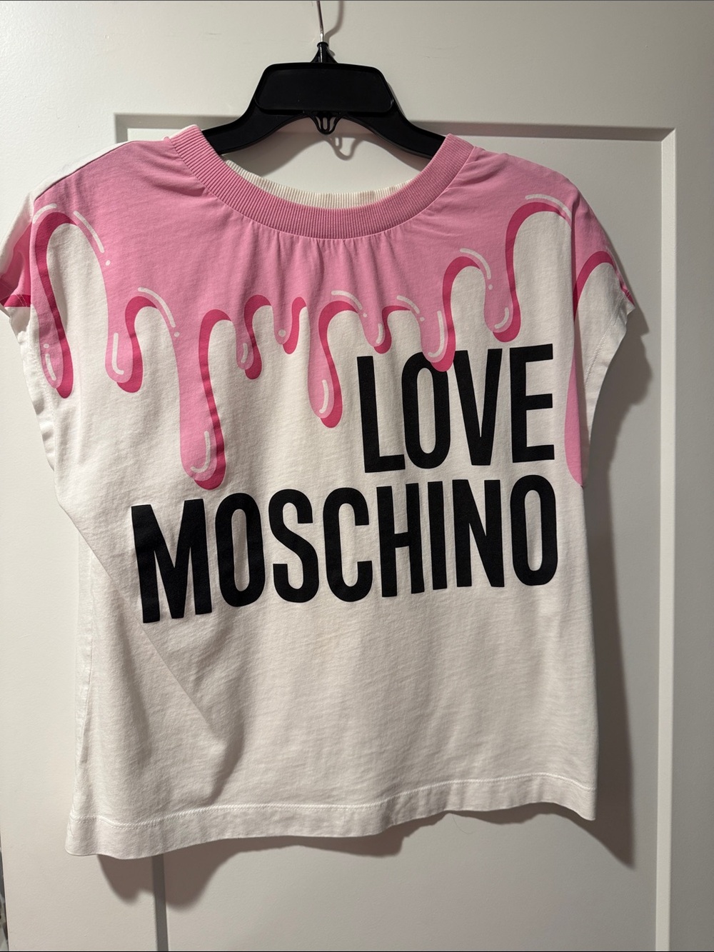 Love Moschino White & Pink Drip Graphic Tee